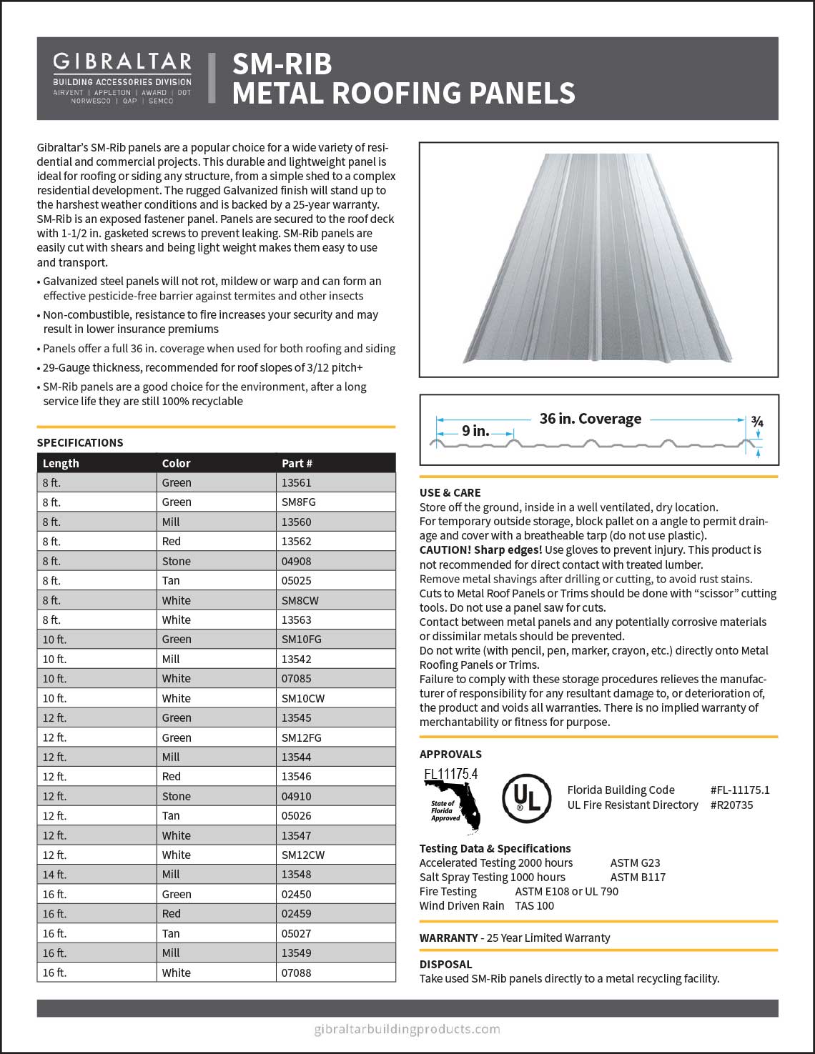 Metal Roofing Spec Sheet
